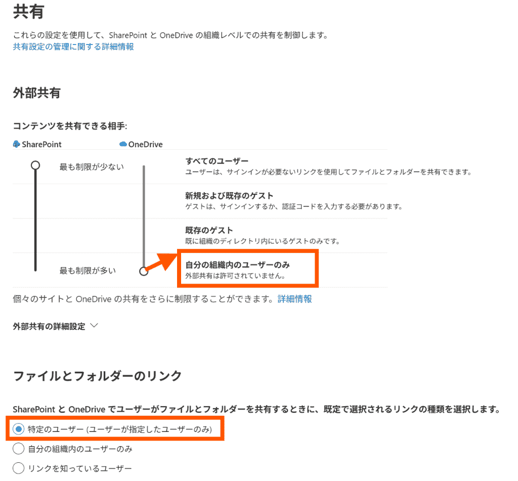 SharePoint 管理センターの設定